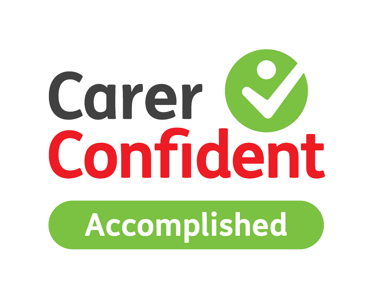 Logo of the Carer Confident Accomplished programme, demonstrating recognition as a carer-friendly organisation.